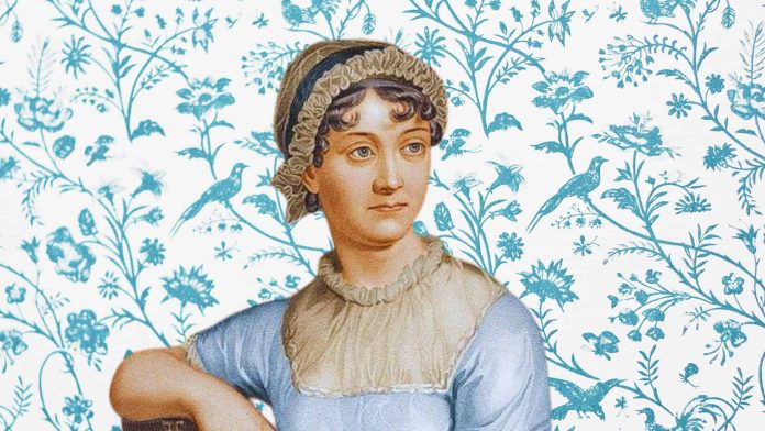 Vintage-portrait-of-Jane-Austen-in-classic-18th-century-style